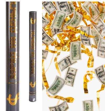 Пневмохлопушка (24/60см), Заряд, деньги, доллары  евро, серпантин, фольга