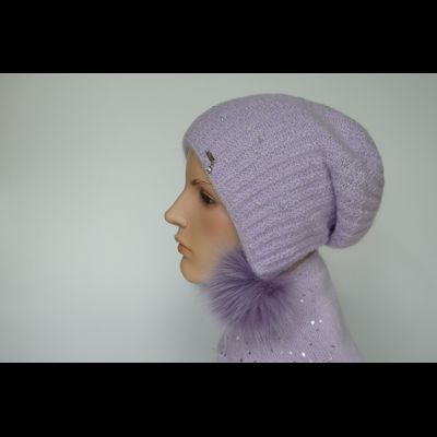 Лавандовая шапка ушанка с помпонами Vizio Италия 1120