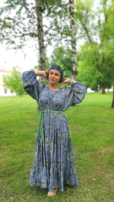 Платье из штапеля "Птица Тройка" - туманный серый