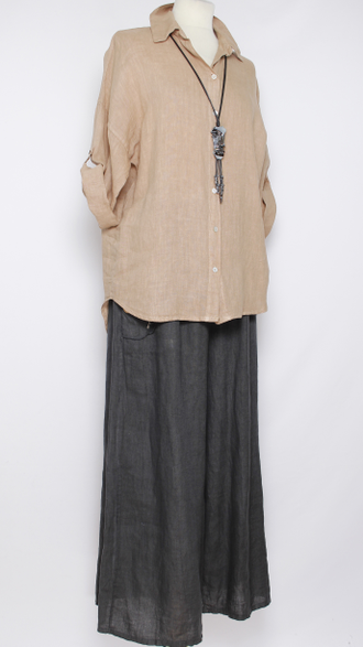 Рубашка лён "ПРЯМАЯ ДЛИННАЯ"  фуксия, песочная, серая  р.46-50