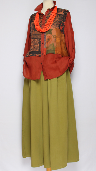 Рубашка Бохо "КРАПИВА КОМБИНИРОВАННАЯ" кирпичная р.44-52