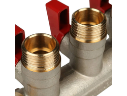 Коллектор распределительный STOUT с шаровыми кранами 3/4", 2 отвода 1/2" (красные ручки) (Арт. SMB 6