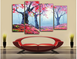 Модульная картина "Розовый лес. Дерево"