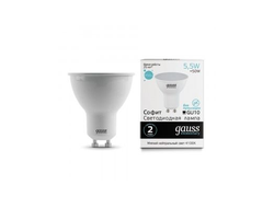 Лампа светодиодная Gauss Elementary MR16 GU10 5.5W(450lm) 4100K 4K 57x50 матовая, пластик/алюм. 13626