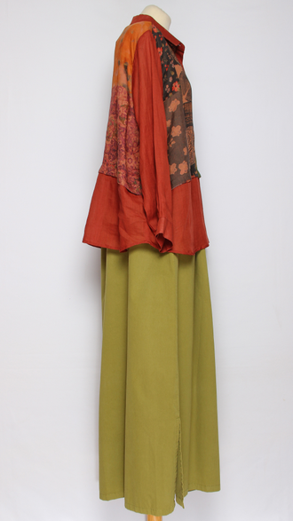 Рубашка Бохо "КРАПИВА КОМБИНИРОВАННАЯ" кирпичная р.44-52