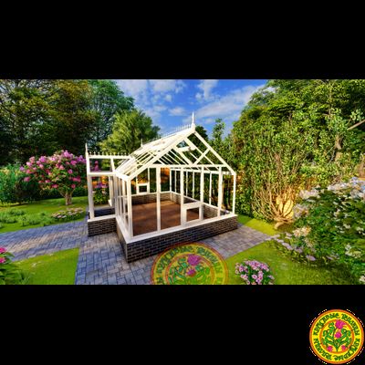 Базовая комплектация теплицы в английском стиле с холлом из стекала и алюминия ЕЛИЗАВЕТА L размером 5000 х 4000 мм