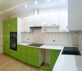 Кухня угловая, белый глянец + зелёный глянец, 400 см. на 193 см.