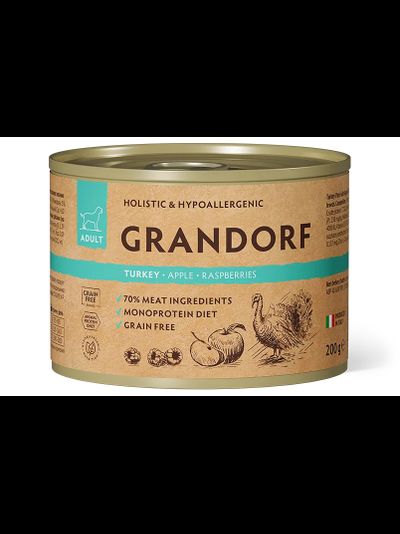 Grandorf (Грандорф) влажный корм (консерва) для собак паштет из индейки с яблоком и малиной, 200 г