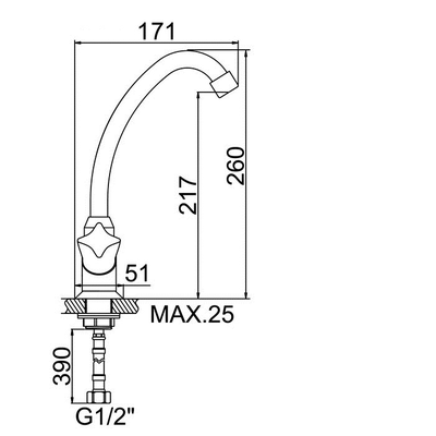 Смеситель для кухни с гайкой двухрыжачный, Латунь, Хром, Accoona A4673