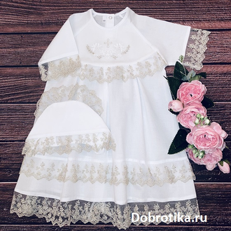 Крестильное платье для девочки, модель "Вероника", 100% хлопок (батист); размеры 0-3 мес., 3-6 мес., 6-12 мес., можно вышить любое имя