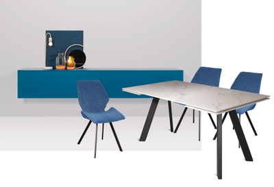 LUCIEN черный / керамика белый мрамор 160(+40+40)x90