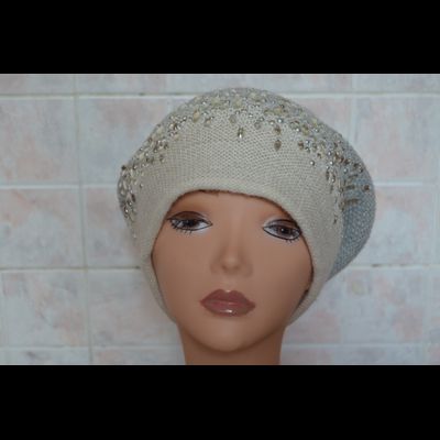 Берет со стразами Сваровски Vizio Италия 5561 бело - серый