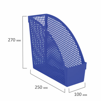 Лоток вертикальный для бумаг STAFF "Profit", 270х100х250 мм, сетчатый, полипропилен, синий, 237250