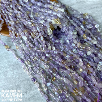 Аметист, горный хрусталь, цитрин галтовка 6-9 мм , цена за нить 19 см