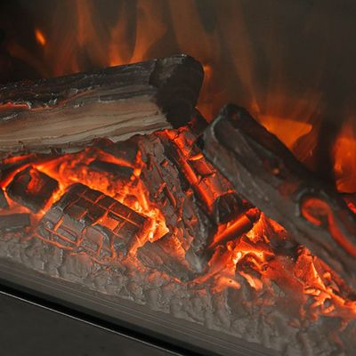 Линейный электрокамин Lindos белый с чёрным с очагом Vision 42 LOG LED