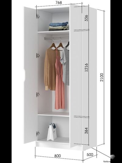 Руна ШК-02 Шкаф 2-х створчатый Белый/Белый