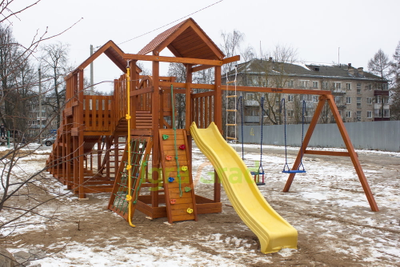 Детская деревянная зимняя горка Snow Fox 5,9 м + "Панда Фани Gride"
