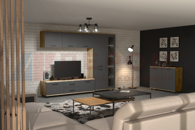 Композиция гостиной ГРЕЙС корпус Гикори Джексон Светлый/фасад Антрацит Матовый