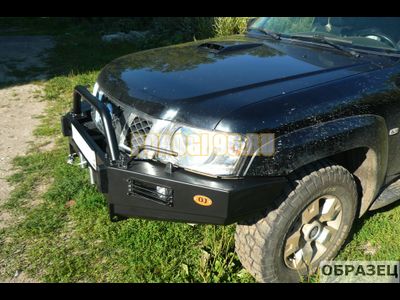 Передний силовой бампер без дуг серии Трофи на Nissan Patrol Y61 2004-2010 (02.008.11)