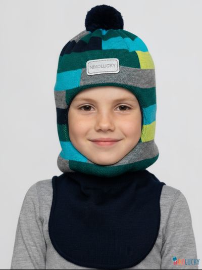 Шапка-шлем  20101-02 темно-синий,бирюзовый,изумрудный р. 54-56