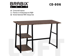 Стол на металлокаркасе BRABIX "LOFT CD-006", 1200х500х730 мм, 2 полки, цвет морёный дуб