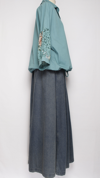 Рубашка хлопок "Карман кружево" бирюзовая, зеленая до р.52