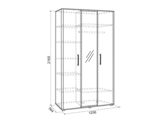 Модульная спальня "Зара" шкаф 3-х ств.  Размер: ш=1256 мм, г=564 мм, в=2165 мм
