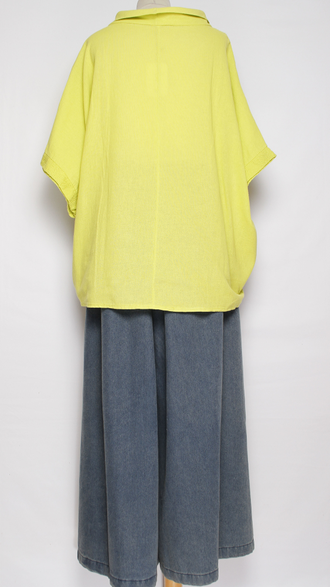 БЛУЗА ЛЁН "КИМОНО ХОМУТ ВЫШИВКА" оранжевая, фуксия, желтая, лайм до р.56