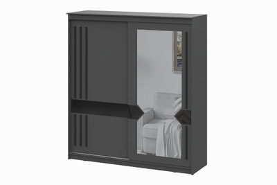 Шкаф-купе №25 (2,0) Блэк ЛАЙТ (Графит серый/Лакобель/Черный матовый), ш2001хв2200хг600