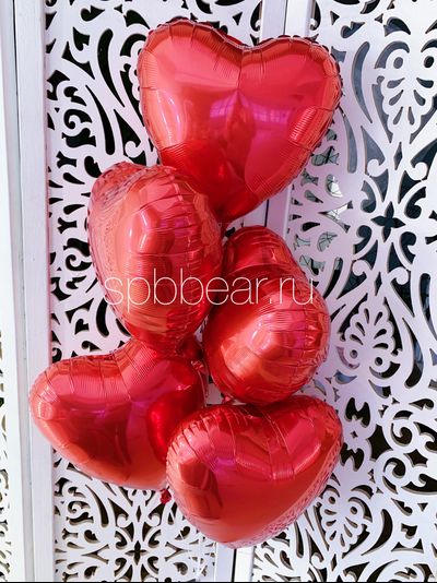 Фольгированные шары Сердца 5 штук красные