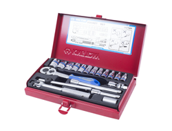 Набор торцевых головок с принадлежностями 1/4", шестигранные, 4-13 мм, 19 предметов KING TONY 2521MR