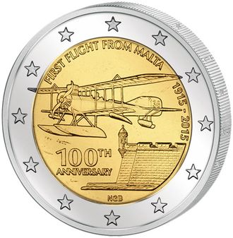 2 евро 100 лет первому авиаполёту с Мальты, 2015 год
