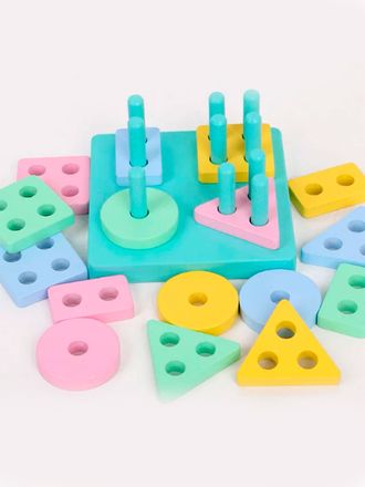 Сортер пирамидка-головоломка Цвета и формы BeeZee Toys геометрические блоки Монтессори, обучающая иг