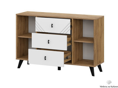 Байкал Комод 3 ящика двухстворчатый Дуб Золотой/Белый матовый