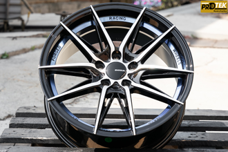 Комплект дисков R16 7,0J ET+40 5*100 Shogun RF-X Черный с полированными лучами и синим ободом (S219)