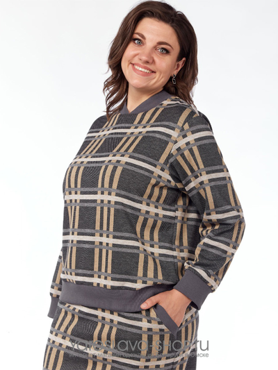 Костюм юбочный трикотажный в крупную клетку