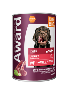 AWARD (Эворд) влажный корм (консерва) паштет для собак, Ягненок, Яблоко 400 г