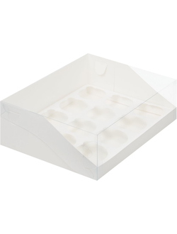 Коробка для 12 капкейков с пластик. кр. (белая), 310*235*100мм