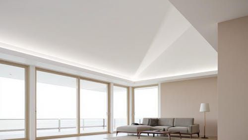 Полиуретановый карниз в гостиной с LED-подсветкой