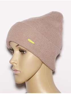 Екатеринбург. Шапка женская "Желтый значок" двойная  персик, серая, пудра, ваниль, розовая