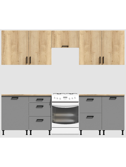 Кухня Эконом 2,1 метра (600х450х600х450) Цвет: Дуб Вотан/Базальт