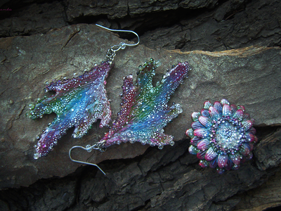 Комплект украшений из серёжек-крылышек и цветочка-кольца "Галлициниум, фея Рассветного Сада"