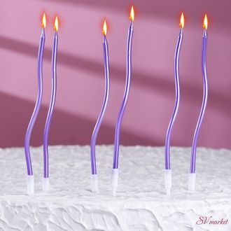 Свечи для торта витые &quot;Серпантин&quot; 6 шт, коктейльные, фиолетовые