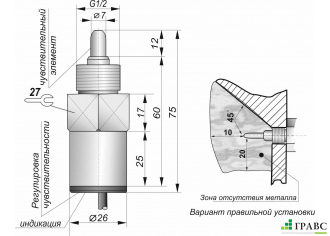 Бесконтактный емкостный датчик ЕУ01-NO-PNP-G1/2 (12X18H10T)