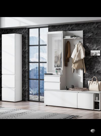 Одри Вешалка с зеркалом Белый