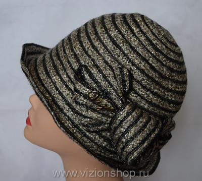 Шляпа женская из льна Vizio Италия 4804 золото с черным