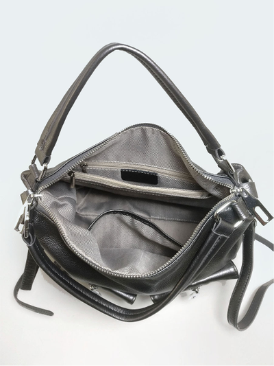 (АРТИКУЛ: 10132/1/5) СУМКА ЖЕНСКАЯ, НЕБОЛЬШАЯ, НАТУРАЛЬНАЯ КОЖА, СЕРАЯ С НЕБОЛЬШМ БЛЕСКОМ "ГРАФИТ", С ПЛЕЧЕВЫМ РЕМНЕМ