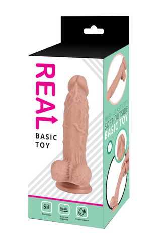 Реалистичный фаллоимитатор REAL с мошонкой на присоске, silicone, 17 х 3,6 см.