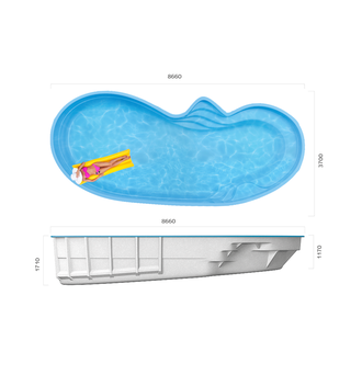 Композитный бассейн 8,66 х 3,7 х 1,17-1,71 &quot;Монако-Stepless&quot; Franmer