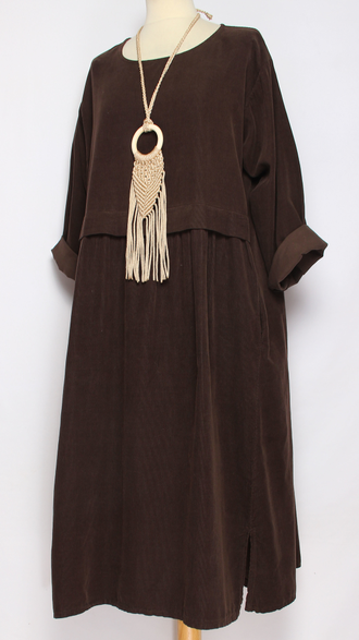 Платье Бохо "Два разреза " вельветовое шоколад до р.56